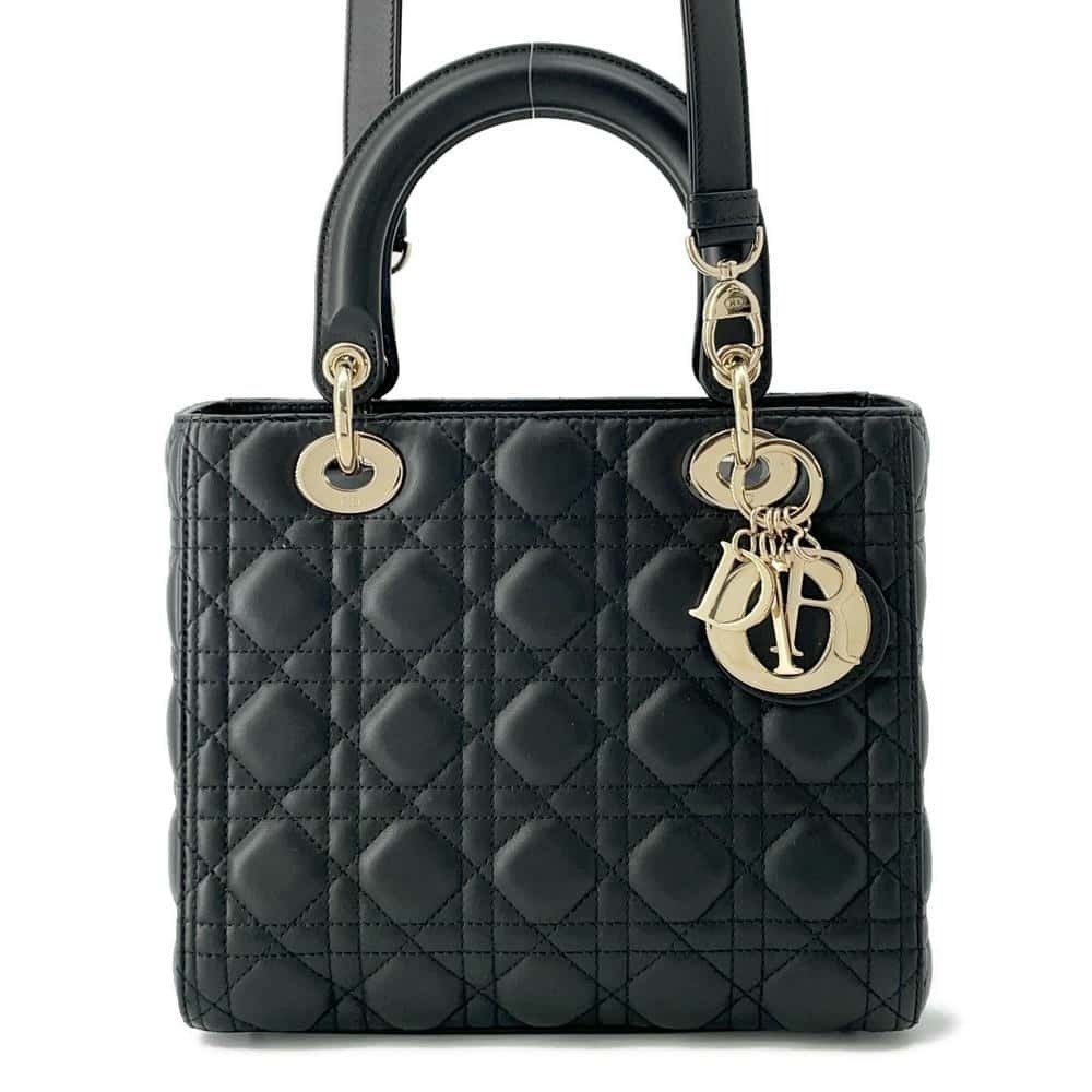 Dior handbag Lady Cannage Lambskin shoulder bag Black Christian